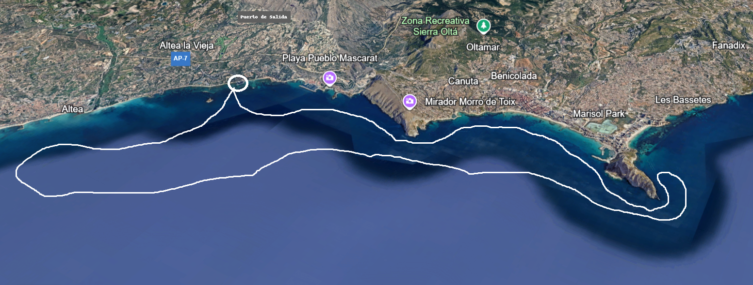 Mapa de la ruta náutica Altea – Morro de Toix – Peñón de Ifach